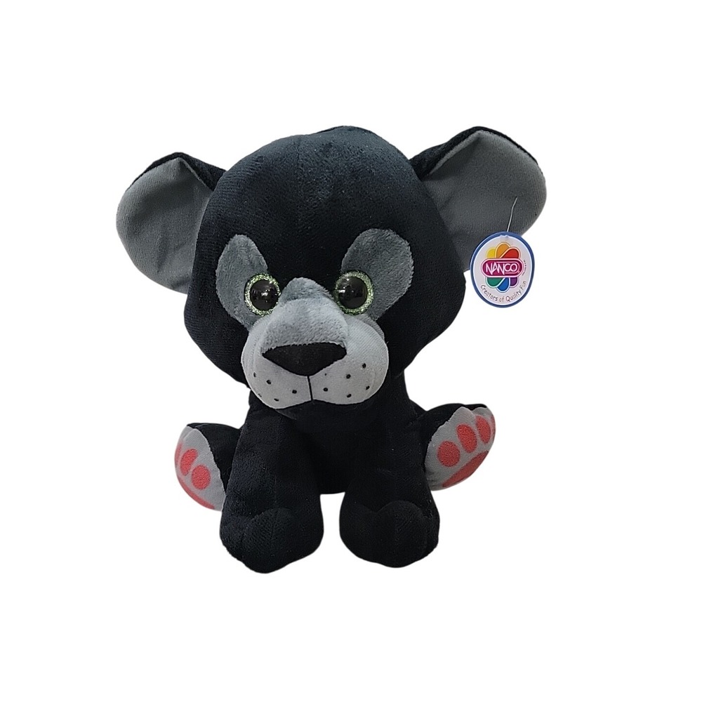Nanco Jungle Cat 12"‎ Plush Stuffed Black Panther Kitty Big Glitter Eyes